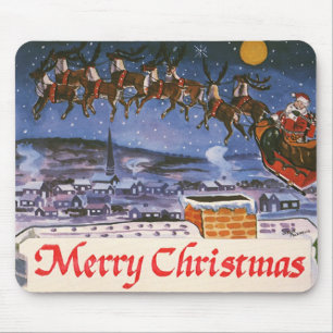 Tapis De Souris Père Noël de Noël vintage volant son traîneau