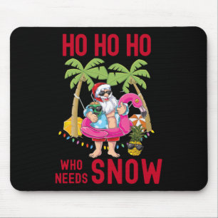 Tapis De Souris Père Noël du palmier de Noël surfant sur la plage