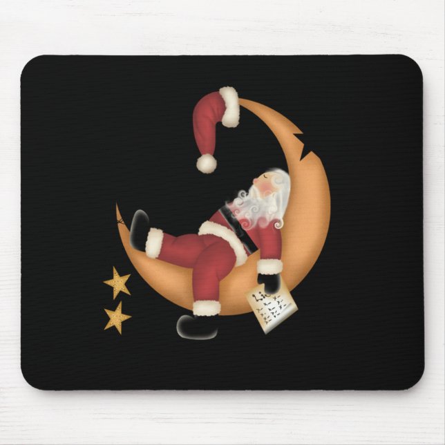 Tapis De Souris Père Noël endormi sur la lune (Devant)