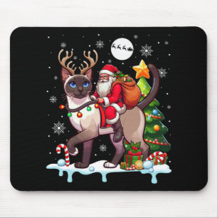 Tapis De Souris Père Noël équitation renne Siamese Chat Xmas arbre