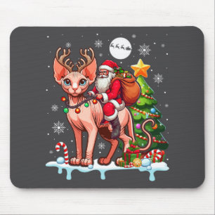 Tapis De Souris Père Noël équitation renne Sphynx Chat Xmas arbre