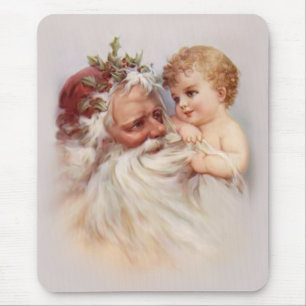 Tapis De Souris Père Noël et Cherub du Vieux Monde