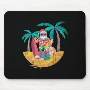 Tapis De Souris Père Noël hawaïen Noël tropical d'été Surf Christm