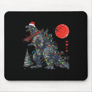 Tapis De Souris Père Noël Kaiju Drôle de Noël Monstre Xmas Lumière