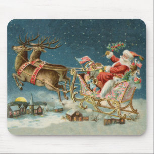 Tapis De Souris Père Noël Noël Antique Traîneau Renne