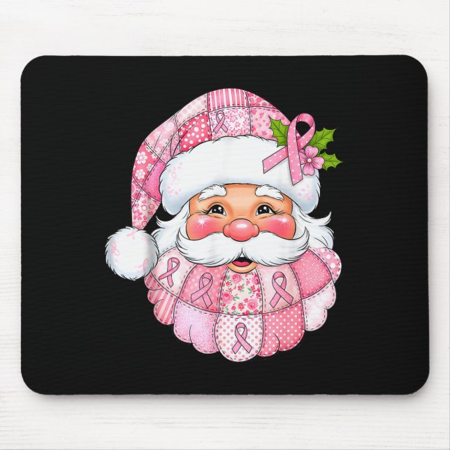 Tapis De Souris Père Noël patchwork rose Ruban rose de sensibilisa (Devant)