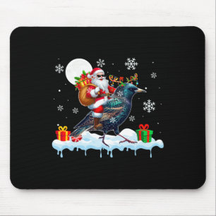 Tapis De Souris Père Noël Sungles Riding Reindeer Starling Bird En