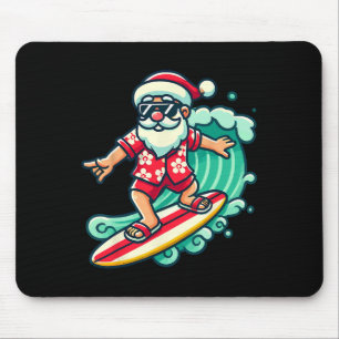 Tapis De Souris Père Noël surfant Vacances de Noël tropicales Noël