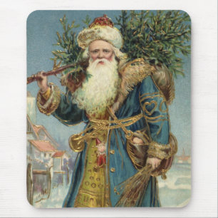 Tapis De Souris Père Noël victorien vintage avec sapin de Noël
