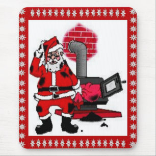 Tapis De Souris Père Noël vintage et plaque de cuisson d'un poêle 