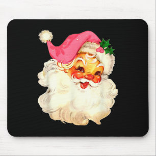 Tapis De Souris Père Noël Visage de Noël Rose Ancien Xmas Vintage