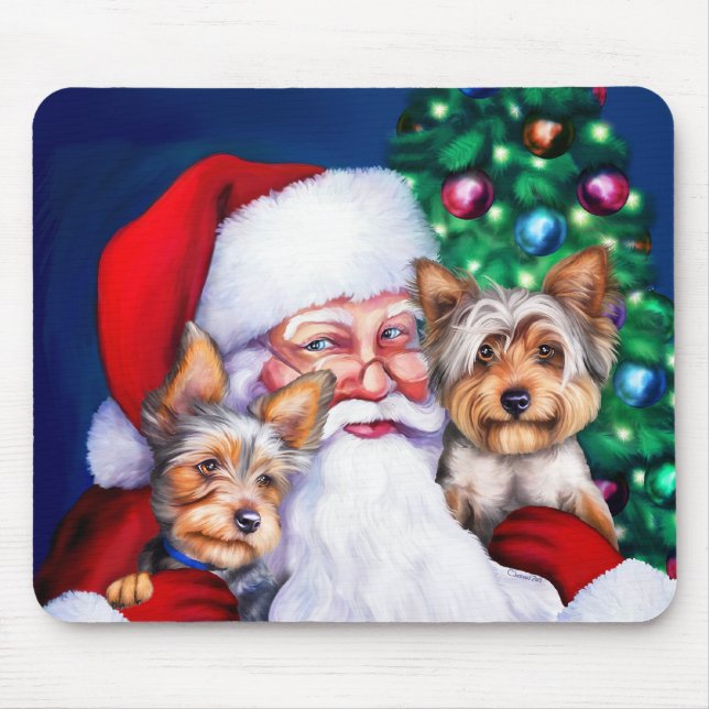 Tapis De Souris Père Noël Yorkies à Noël (Devant)
