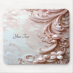 Tapis de souris perle et floral orné rose