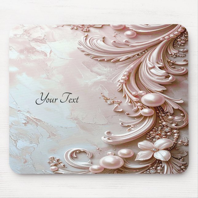 Tapis de souris perle et floral orné rose (Devant)