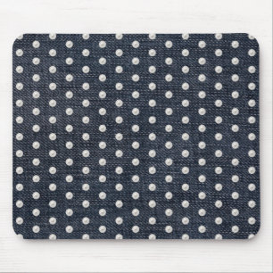 Tapis De Souris perles blanches sur denim bleu