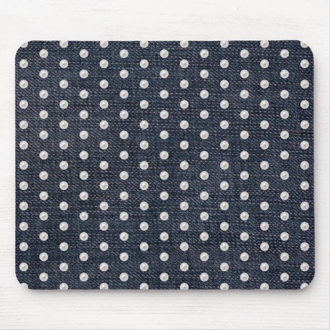 Tapis De Souris perles blanches sur denim bleu (Devant)