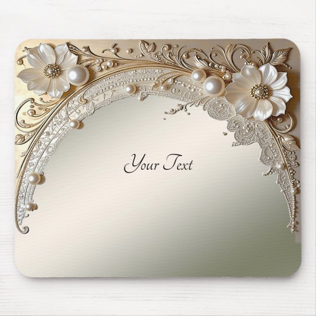 Tapis de souris Perles Fleurs Blanches Moderne (Devant)
