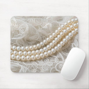 Tapis De Souris Perles sur dentelle ivoire