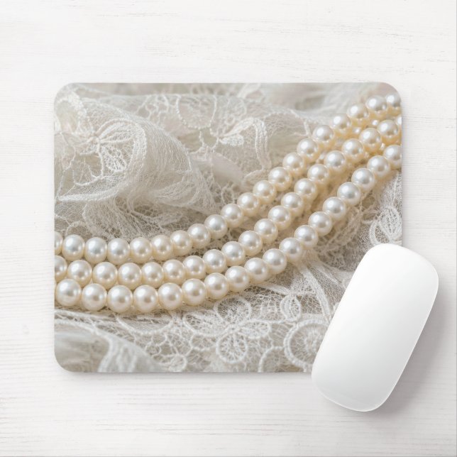 Tapis De Souris Perles sur dentelle ivoire (Avec souris)