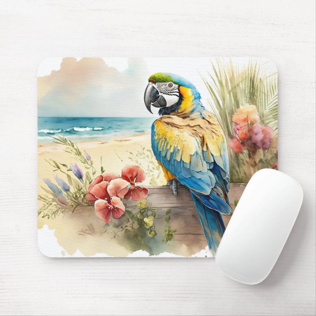 Tapis De Souris Perroquet à fleurs tropicales (Avec souris)