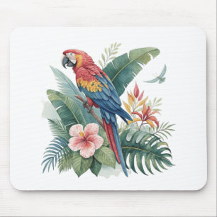 Tapis De Souris Perroquet avec fleurs