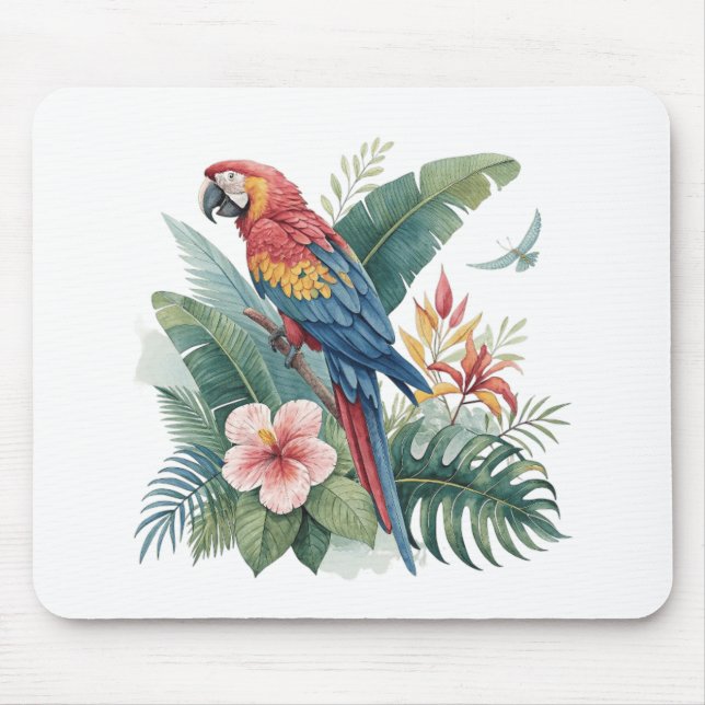 Tapis De Souris Perroquet avec fleurs (Devant)