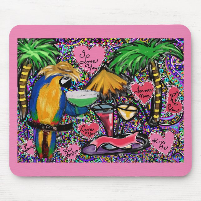 Tapis De Souris Perroquet de fête de la Saint-Valentin (Devant)