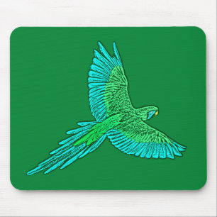 Tapis De Souris Perroquet en vol, Jade Green et Turquoise