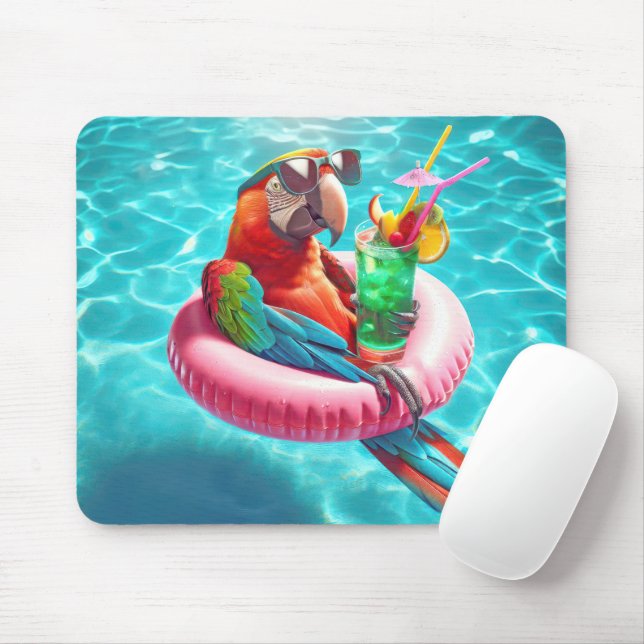 Tapis De Souris Perroquet flottant dans une piscine (Avec souris)