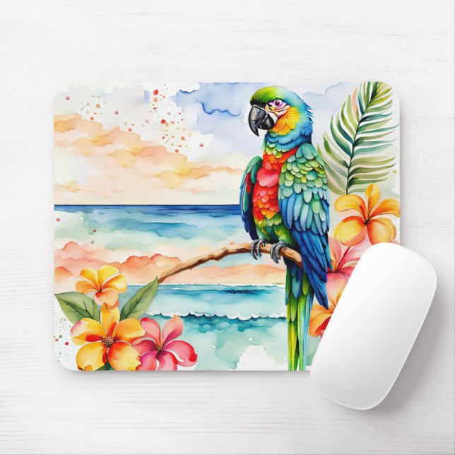Tapis De Souris Perroquet Tropical Avec Fleurs (Avec souris)