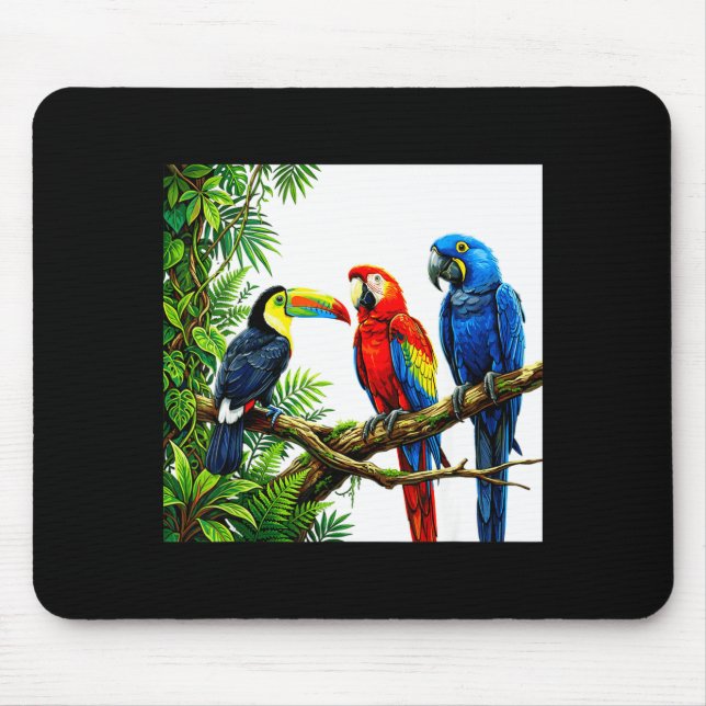 Tapis De Souris Perroquets oiseaux tropicaux hawaii fête sur la pl (Devant)