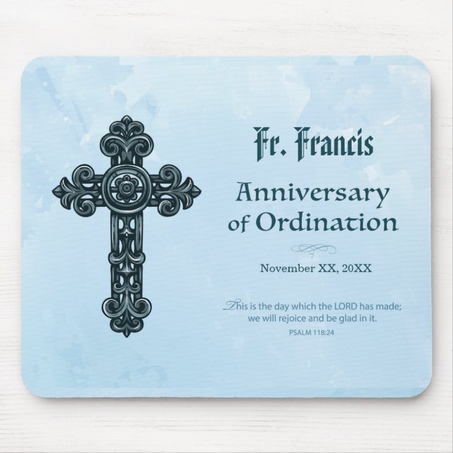 Tapis De Souris Personalize, Ordination Anniversary Priest, Cross (Devant)