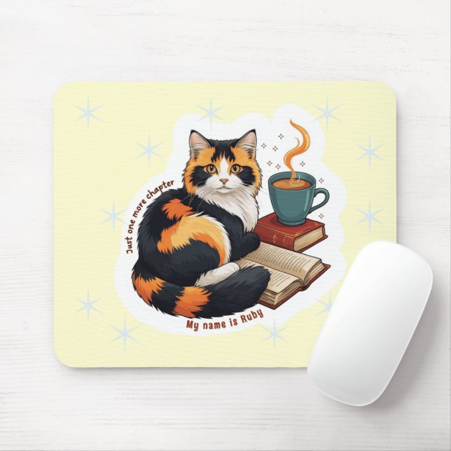 Tapis De Souris Personalized Cozy Calico Cat Reading Mousepad (Avec souris)