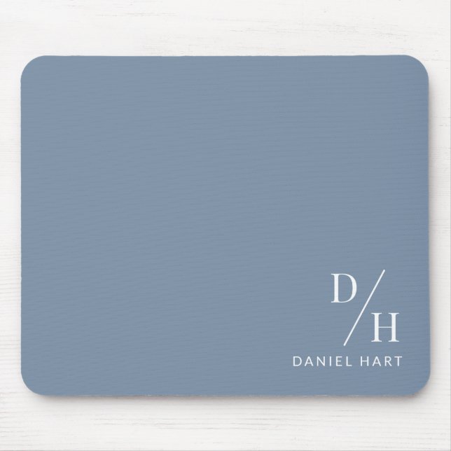 Tapis De Souris Personalized Minimalist Initial Name Dusty Blue (Devant)