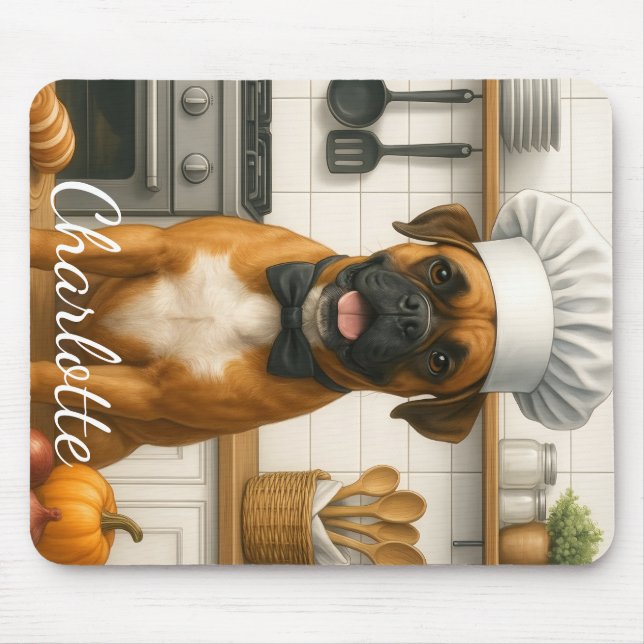 Tapis De Souris Personalized Name Funny Boxer Dog Loving Chef (Devant)