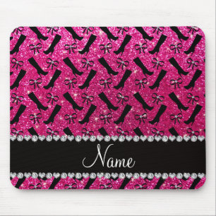 Tapis De Souris Personalized name neon hot pink glitter boots bows