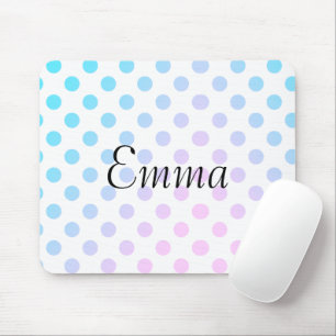Tapis De Souris Personalized Name Typography Blue Pink Polkadot