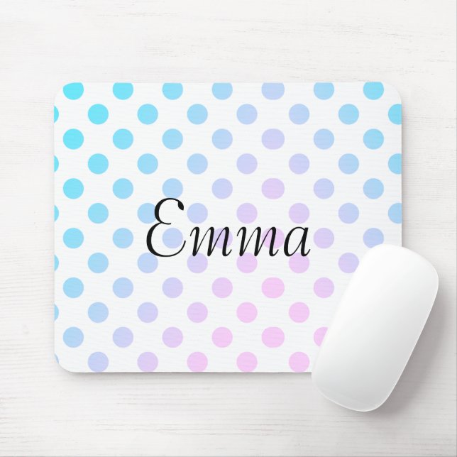 Tapis De Souris Personalized Name Typography Blue Pink Polkadot (Avec souris)