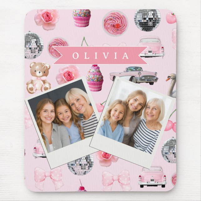 Tapis De Souris Personalized Pink Coquette Retro Cute Teddy Bear  (Devant)
