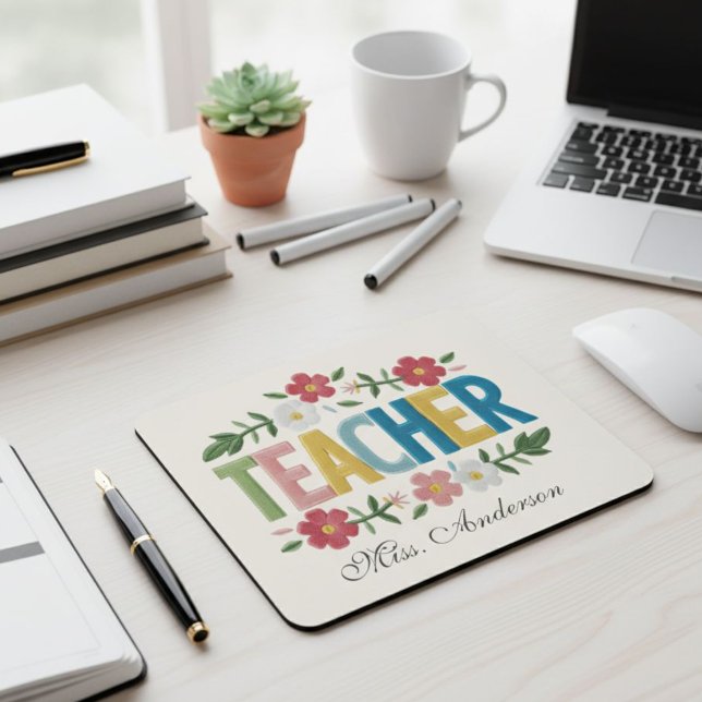 Tapis De Souris Personalized Teacher Mouse Pad with Floral Design (Créateur téléchargé)