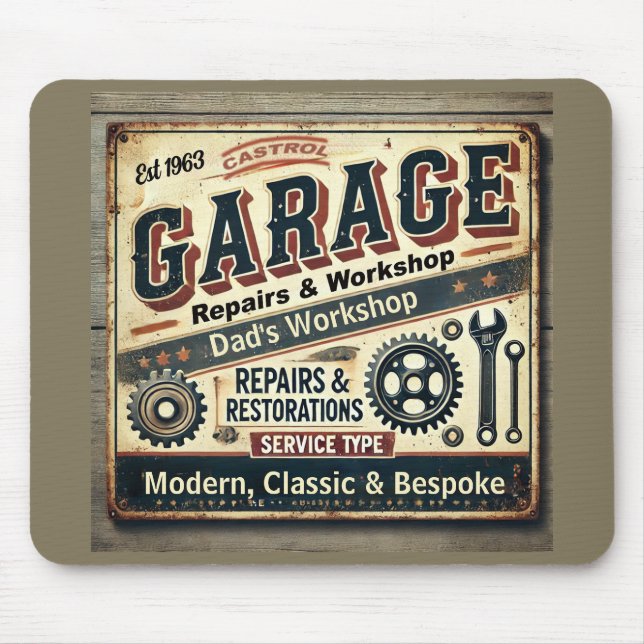Tapis De Souris Personalized Vintage Garage Mousepad (Devant)