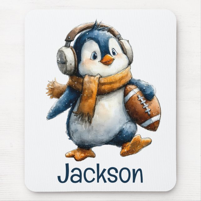 Tapis De Souris Personalized Winter Penguin Football Kid (Devant)