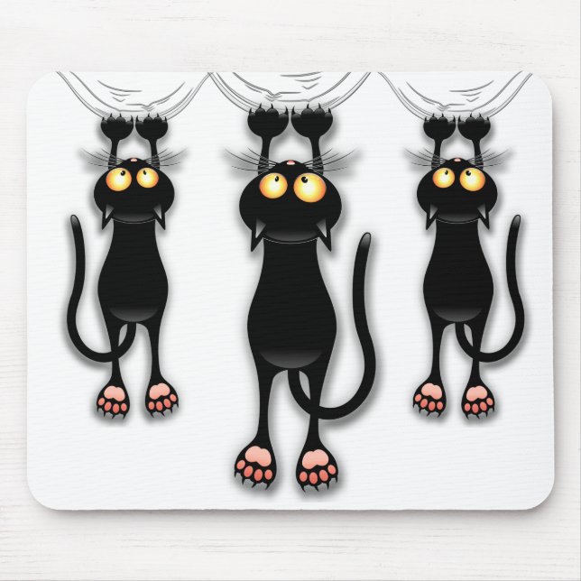 Tapis De Souris Personnage de chat drôle qui gratte le tissu (Devant)
