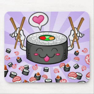 Tapis De Souris Personnage de dessin animé de sushi mangeant un