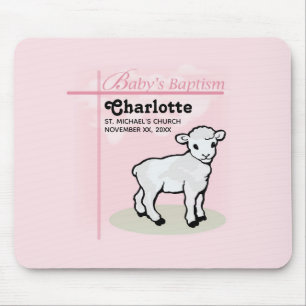 Tapis De Souris Personnalisable, Baptême, Rose, Fille, Agneau