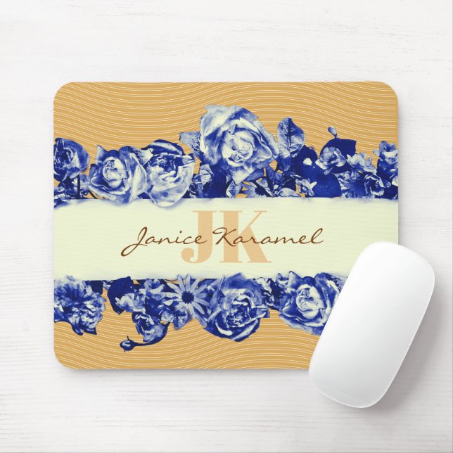 Tapis De Souris Personnalisable Blue Gold Roses Chic Joy au monde (Avec souris)