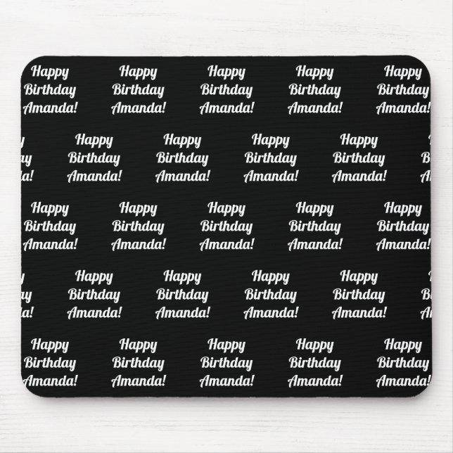 Tapis De Souris Personnalisable Joyeux Texte d'anniversaire | Noir (Devant)