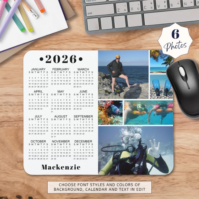 Tapis De Souris Personnalisé 2026 Calendrier 6 Photo Couleur perso (Créateur téléchargé)
