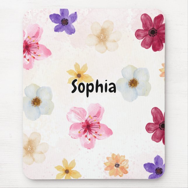 Tapis de souris personnalisé avec nom et fleurs à  (Devant)