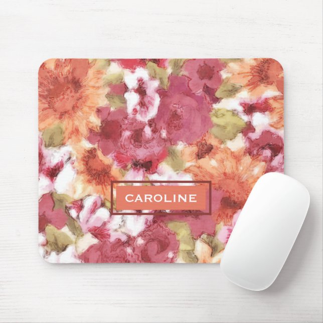 Tapis De Souris Personnalisé Chic Fleurs Motif Aquarelle Peinture (Avec souris)